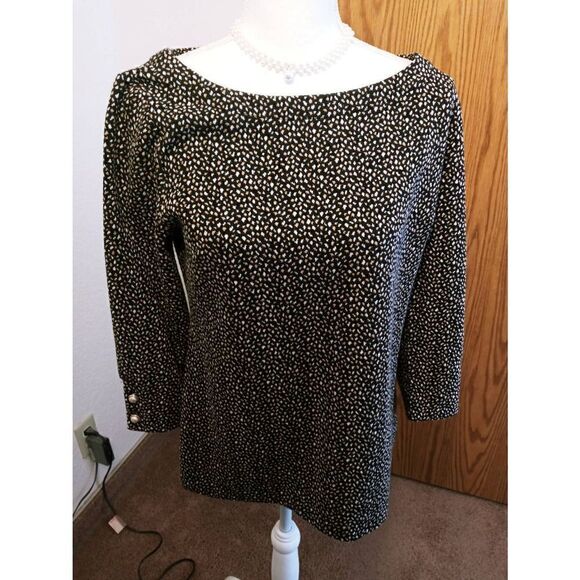 Talbots Long Sleeve w/Cuff links Dotted Wide Neck Ladies Top-Medium - Picture 1 of 5